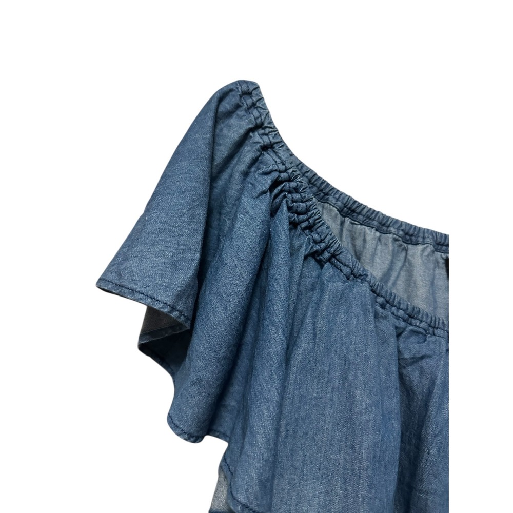 Lane Bryant Women's Denim Off Shoulder Ruffle Layered Bliuse Size 22 24 - Picture 3 of 6